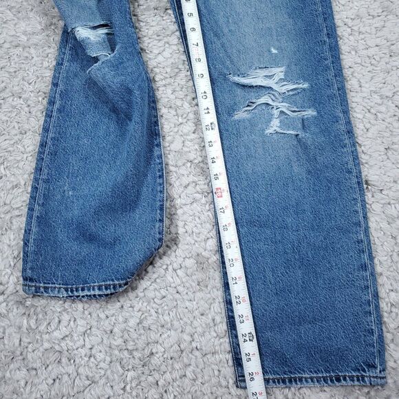 Levi's Premium Ribcage Straight Ankle Jeans Revolve Blue Ripped Size 24 x 27 - Picture 10 of 11